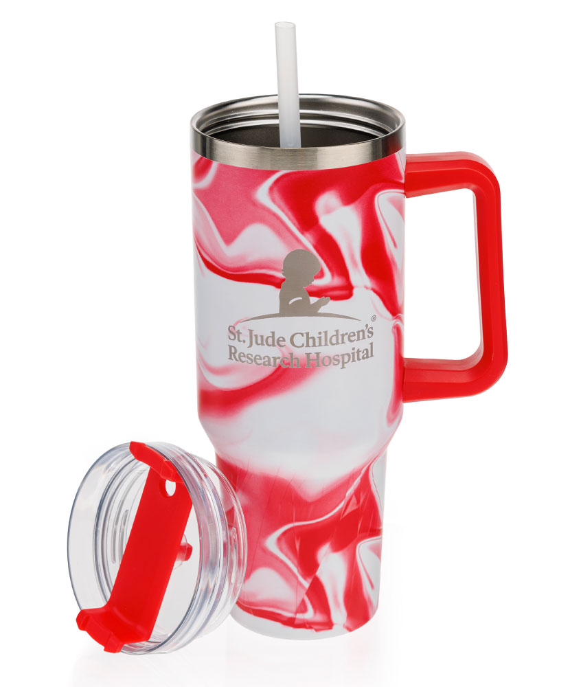 Primary image St. Jude 40oz Double Wall Travel Mug with Handle - Red Swirl